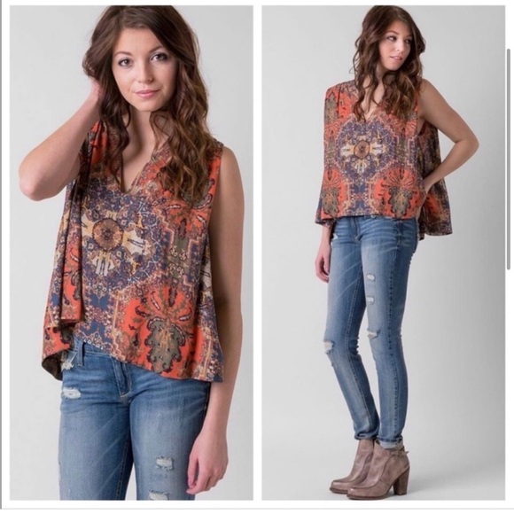 FREE PEOPLE Darcey Printed Chiffon Lined V-Neck | Size XS - Picture 2 of 5